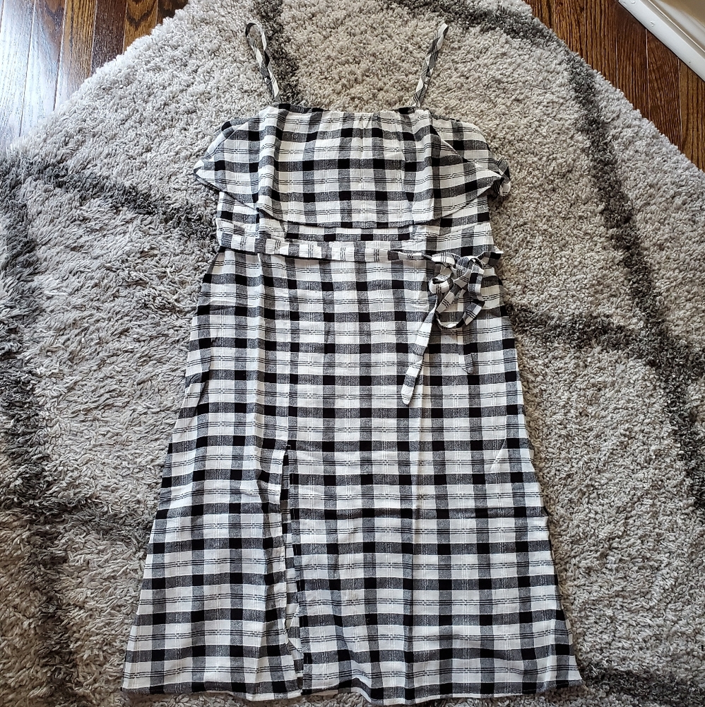 NWT LOFT Plus Gingham Flounce Tie Waist Dress - Picture 4 of 7